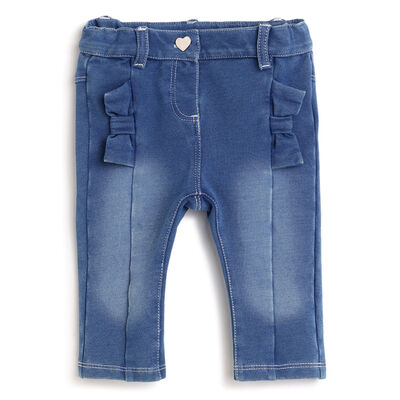Girls Medium Blue Solid Jeans
